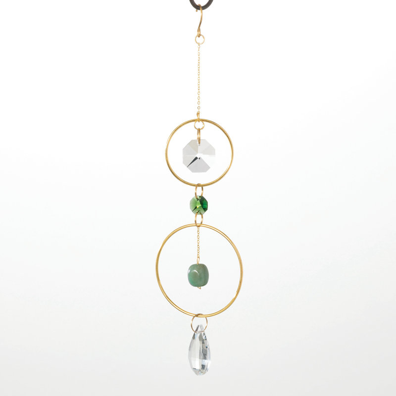 Cristal vert et rocher Suncatcher, Blanc / Vert / Or