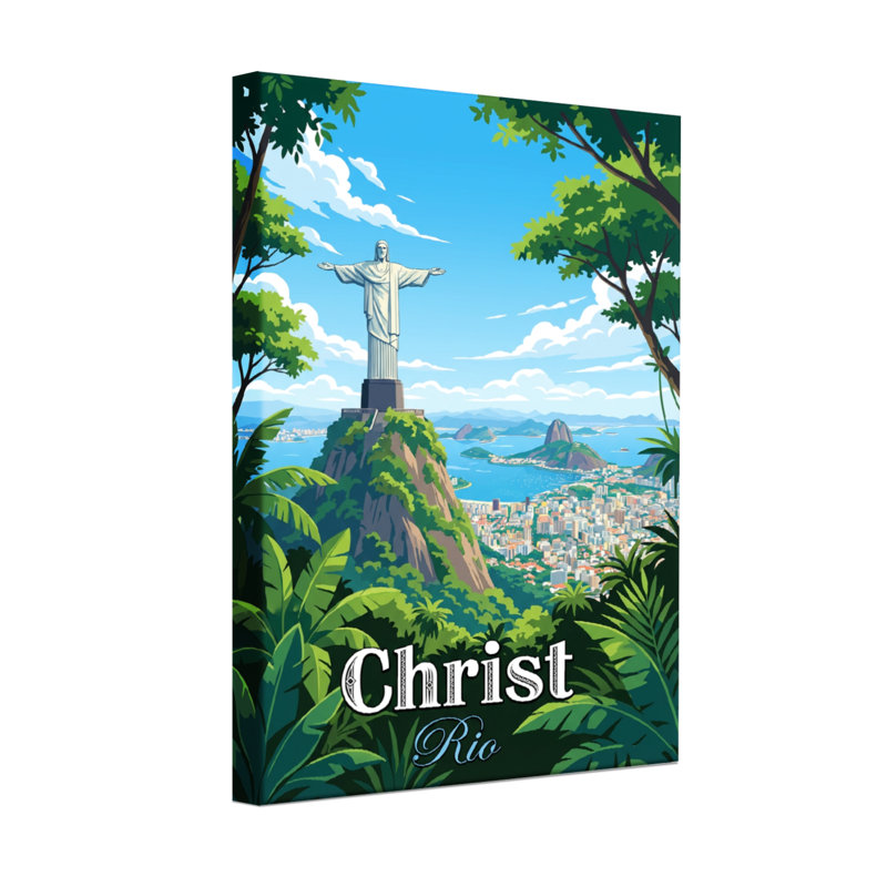 Statue du Christ paysage urbain de Rio, H 24 po x l 16 po