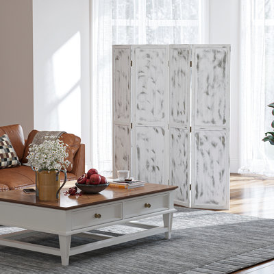 Paravent blanc 4 pièces, cloison pliante pour salon, chambre à coucher et bureau personnel