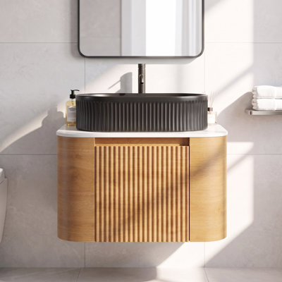 Meuble-lavabo en céramique 24 po avec lavabo et porte-serviettes gratuit en chêne miel