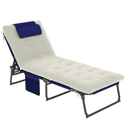 Folding Chaise Lounge with 4-level Reclining Back, Outdoor Tanning Chair with Cushion, Outdoor Lounge Chair with Breathable Mesh Fabric, Side Pocket, by Arlmont & Co.