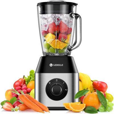 1200W Powerful Professional Crusher Blender 52Oz Glass Jar Countertop Blender And Smoothie Blender Shakes And Smoothies Stainless Steel