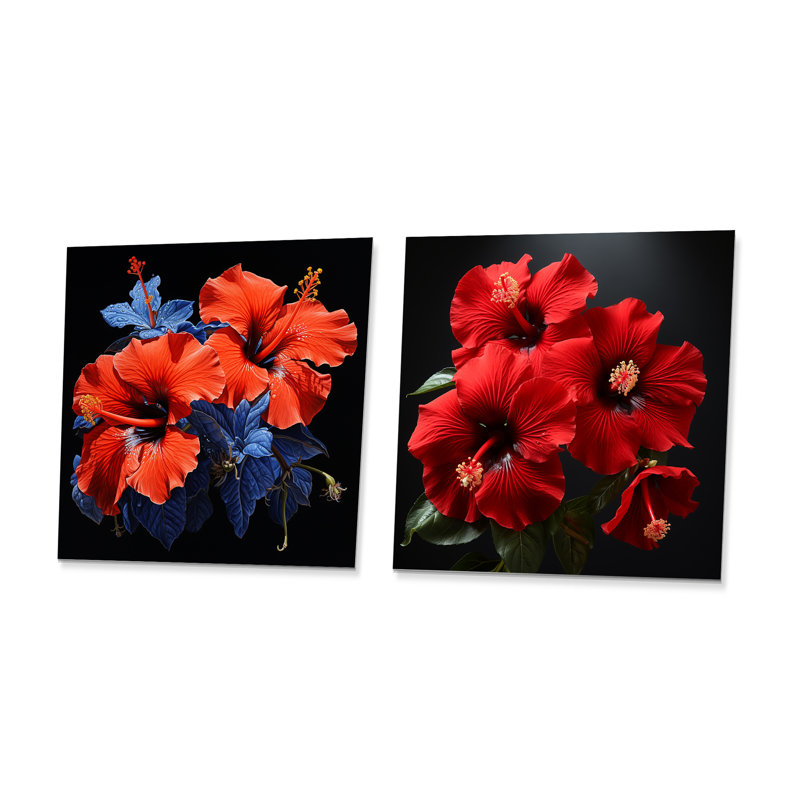 Ensemble de 2 décorations carrées tropicales Hibiscus I - Hibiscus, H 16 po x l 32 po