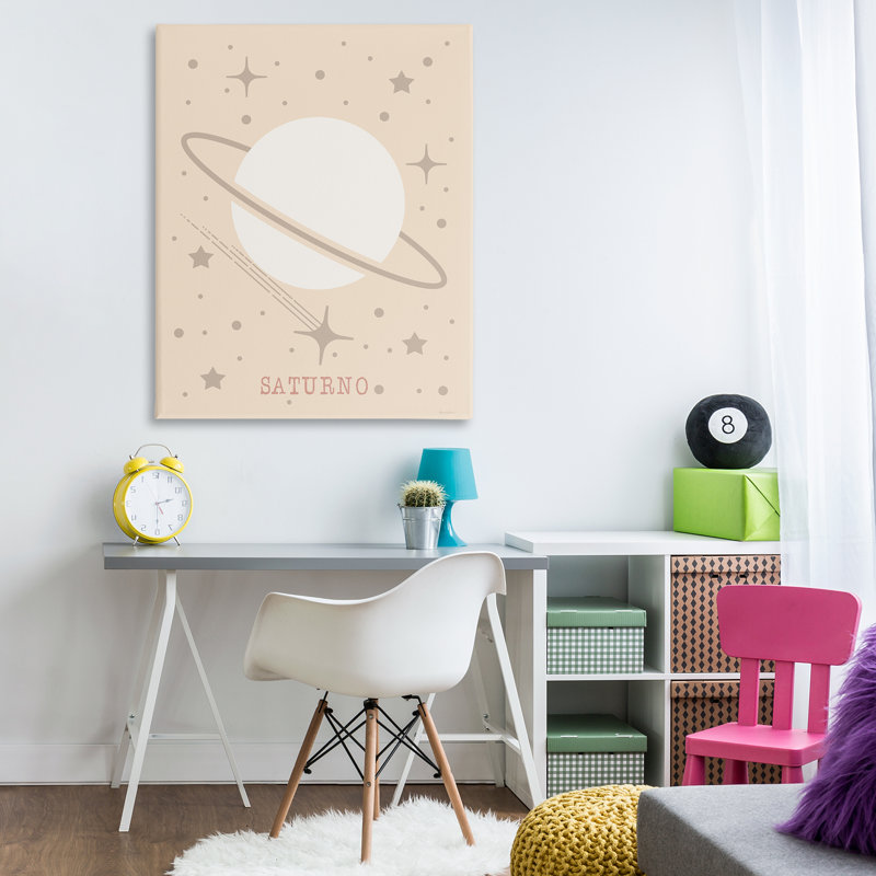 Minimal Saturn avec toile d'étoiles, design par Daniela Santiago, H 48 po x l 36 po