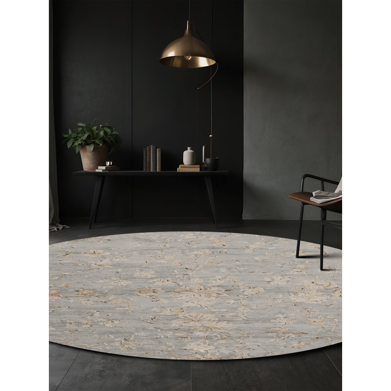 Machine Washable Gray Area Rug GSIX03597, Round 4'