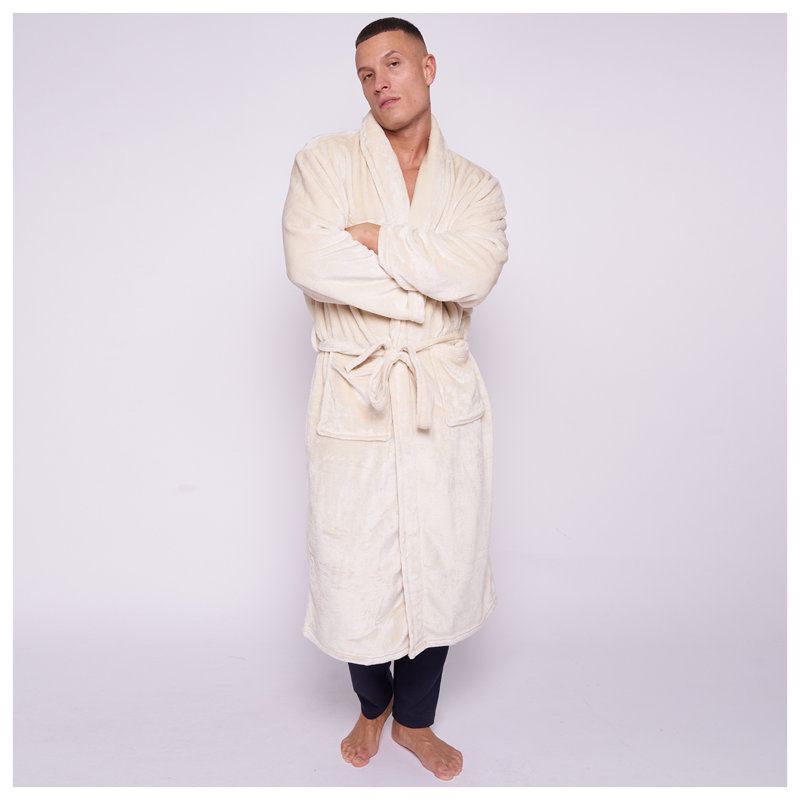 Gender Neutral Mid-Calf Bathrobe with Pockets, Cream
