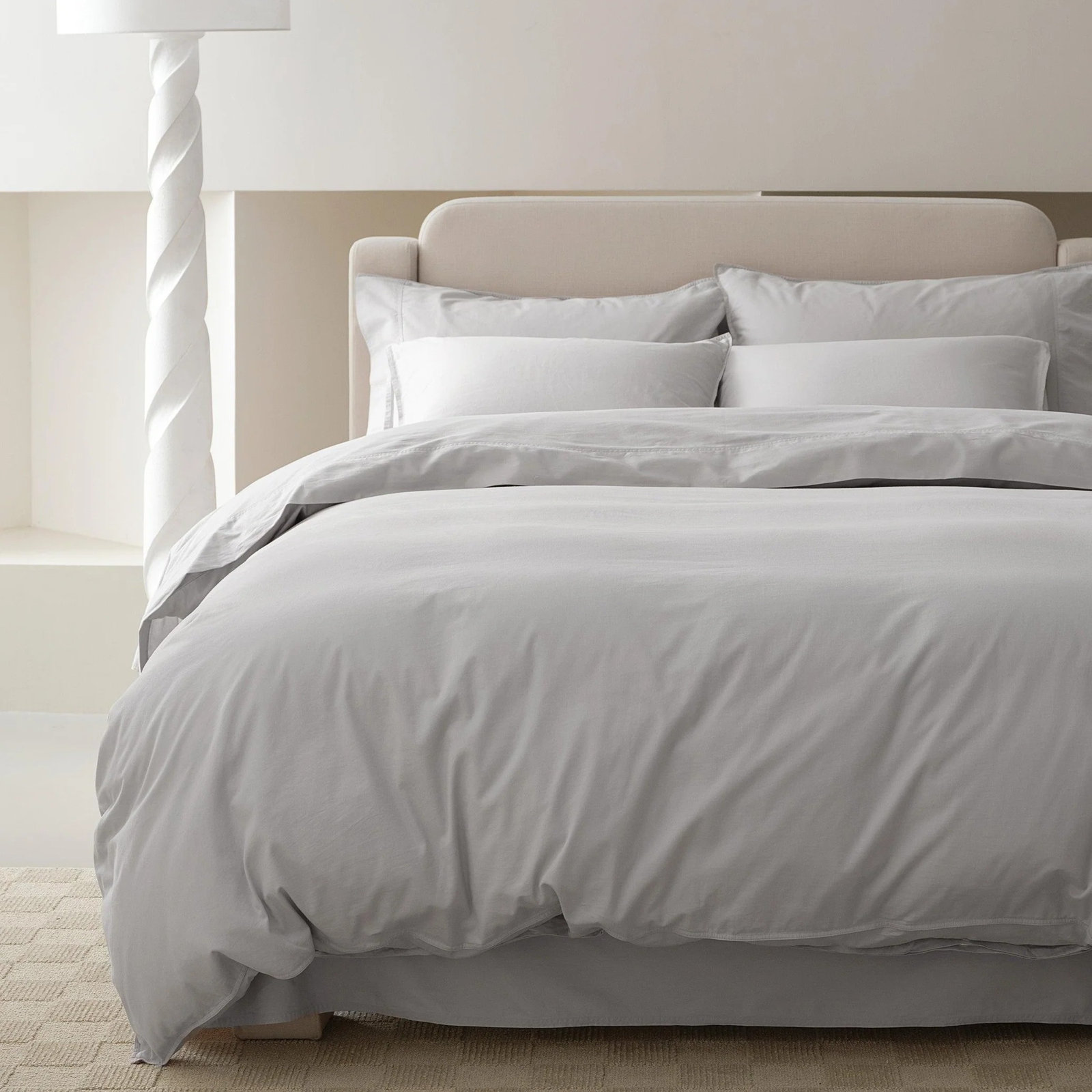 Double Stitch Cotton Solid Duvet Cover, Queen Duvet Cover + 2 Pillow Shams, Winter Sky