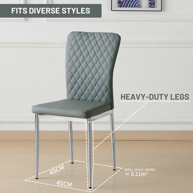 Modern Faux Leather Upholstered Dining Chair with Tufted High Back and Silver Electroplated Leg, 6, Grey Faux Leather