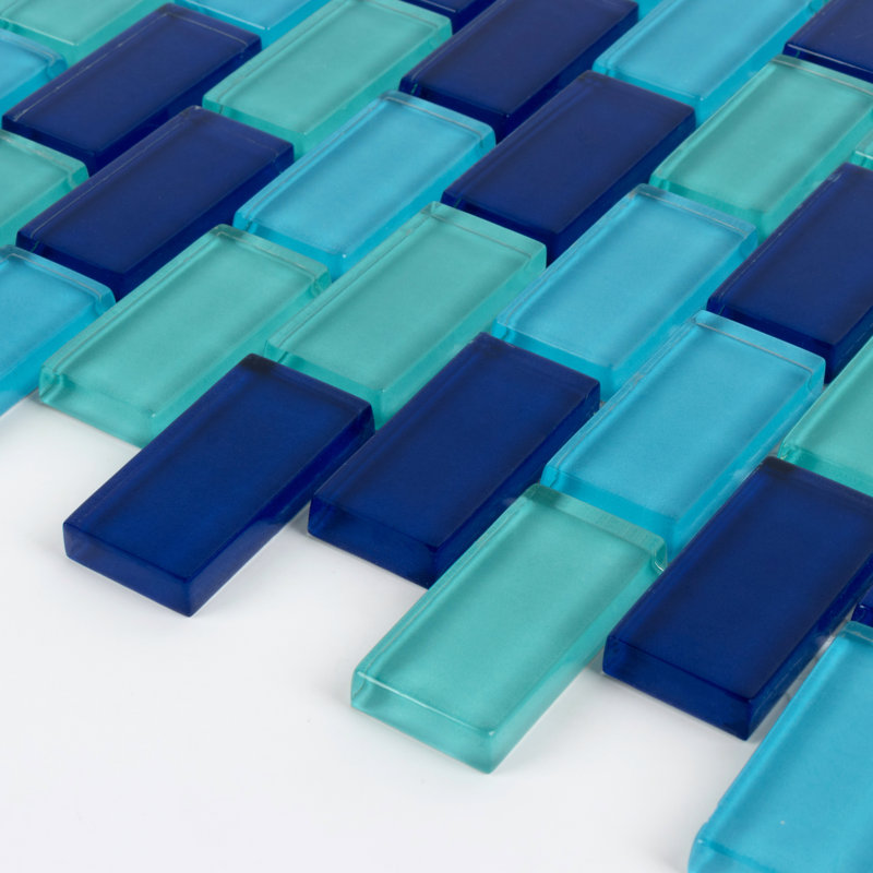 Carreau de mosaïque en verre à bord droit 1 "x 2" pour piscine, Bleu / Vert