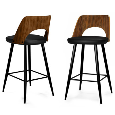 Micah Upholstered Contemporary Counter Stool with Curved Wood Back and Metal Legs (Set of 2)
