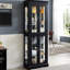 Vitrine en bois avec cadre en bois avec éclairage ambiant intégré, disposition à six niveaux, tablettes réglables pour le vin et les espaces de vie, tablettes avec éclairage noir, idéal pour la présentation,