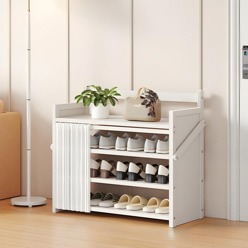 Foldable Shoe Rack - Pull To Use, Multi-Layer Simple Shoe Cabinet For Dorm, Home, And Entryway, White