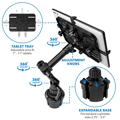 Mount-It! Premium Cup Holder Tablet Mount for Cars, Heavy Duty Carbon Fiber Mount for Tablets