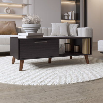 Vance 47" Wide Coffee Table With One Open Shelf And One Pull Down Cabinet Door