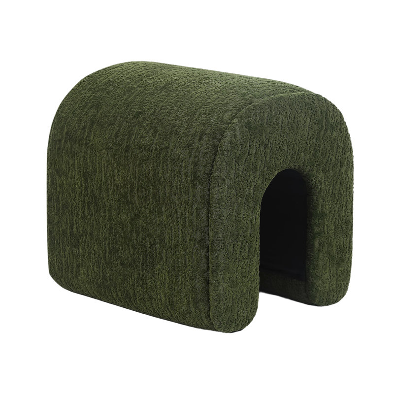 18 Inches Upholstered Ottoman Footstool For Living Room, Dark Green