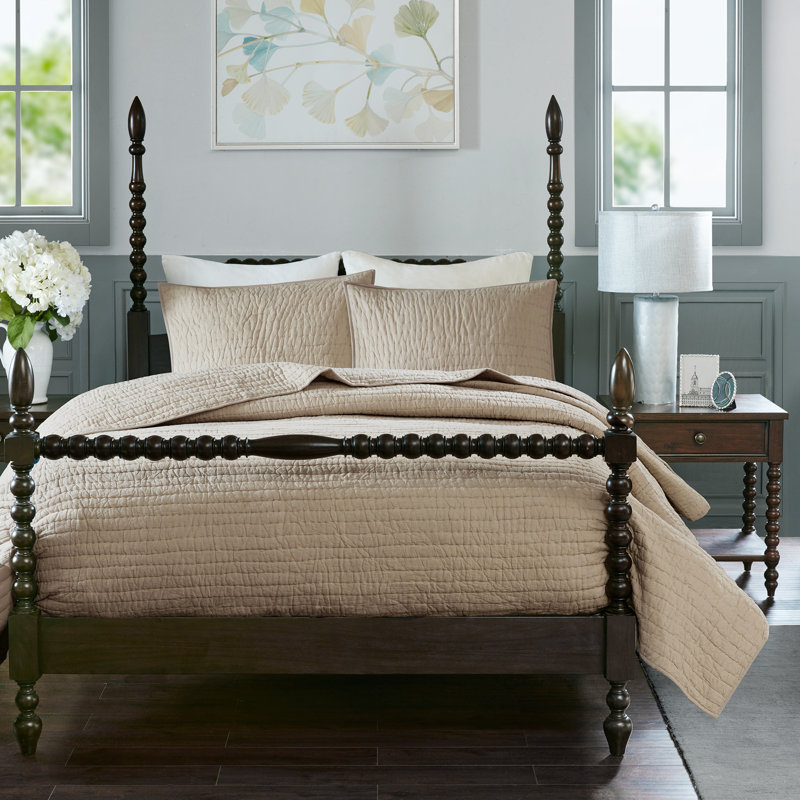 Ensemble de courtepointe en coton matelassé à la main 3 pièces Madison Park Signature, Beige