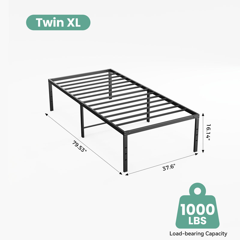 Lutherville 16'' Black Metal Platform Bed Frame With Steel Slat Support, No Box Spring Needed, Full, 16"