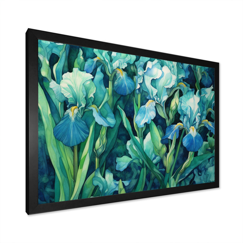 «Green Irises Petal IV» sur toile, H 34 po x l 44 po x P 1,5 po, Cadre photo noir