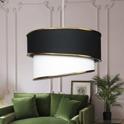 Lustre noir élégant avec capuchon en tissu extérieur, 11,8 po de diamètre x 7,9 po de hauteur | Hauteur totale de 27,6 po | Douille E27, 40 W maximum | Luminaire moderne pour le salon, la salle à manger et le vestibule, design élégant