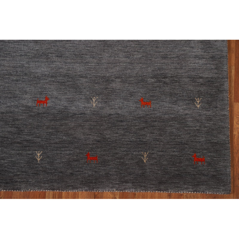 Tapis oriental gris anthracite en laine Gabbeh fait à la main 5 x 6