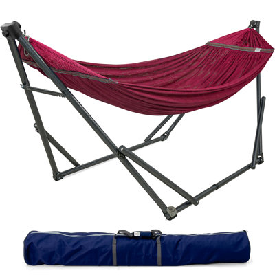  Support de hamac réglable, hamac de camping pliable et support, support de hamac double pour 2 personnes d'une capacité de 600 lb, support pliant robuste et silencieux pour la vie active, sac de transport inclus, rouge