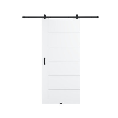 Surface de 36 po x 80 po à 6 panneaux blancs pré-finis avec toute la quincaillerie de porte de grange