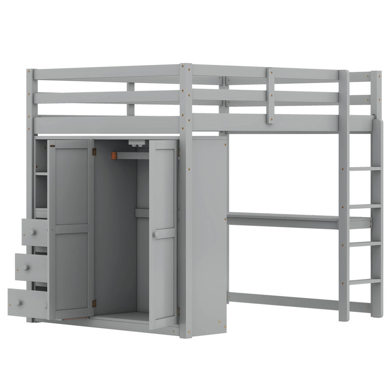 Jamien Kids Full Loft Bed with Drawers, Gray
