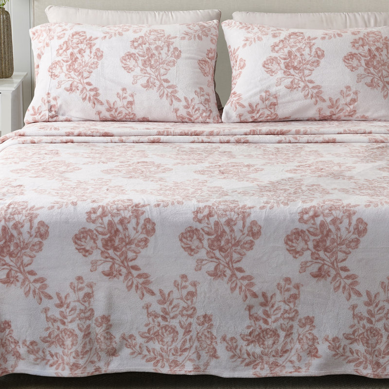 Ensembles de draps en velours ultra doux, Ensemble de draps pour grand lit + un drap-housse , Floral, Toile / olive