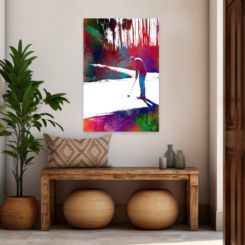 Art mural contemporain, joueur de golf, 48" H x 32" W