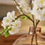 Lifelike Wild Cherry Blossom White Blooms in Large Amber Ball Vase Large Everyday Faux Floral Water Illusion Arrangement
