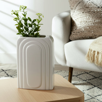 Decorative Rectangular Table Vase for Home Decor Accent - Modern Tall Flower Vase for Bookshelf, Console, and Living Room Display - 7"
