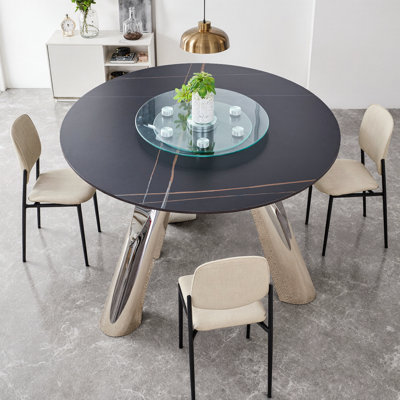 Table ronde de 42 pouces avec un design moderne et élégant aux pieds en pierre frittée en acier inoxydable