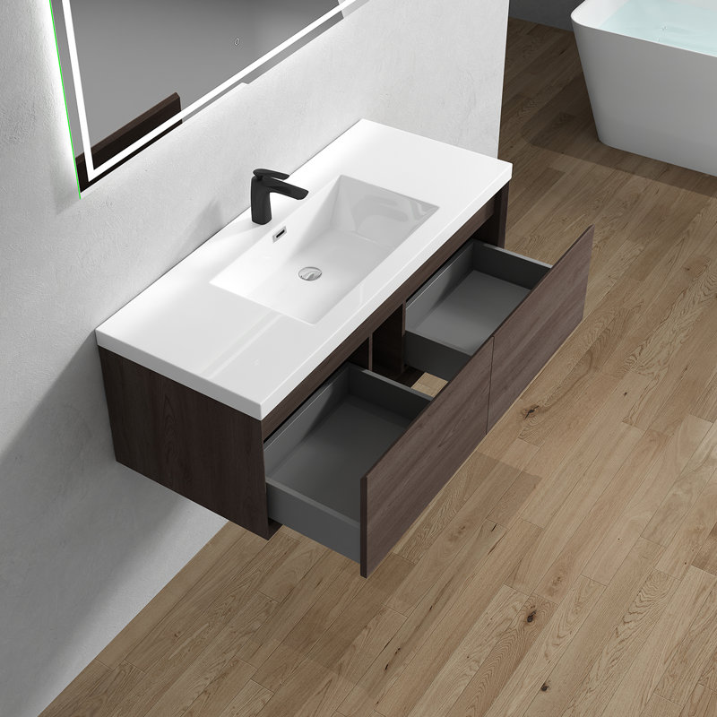 Meuble-lavabo mural simple l 47 po x P 19,6 po x H 17,7 po Bella, Chêne rouge