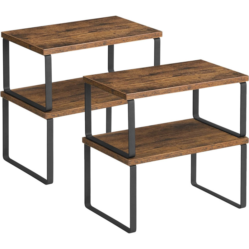 Ensemble de 4 tablettes de rangement pour armoire de cuisine, étagère à épices, empilable, extensible, métal et bois d'ingénierie, ensemble de 4 tablettes de comptoir d'armoire, UKCS027B01
