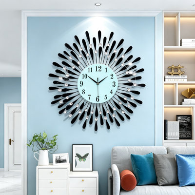 Grande horloge murale silencieuse pour le salon, la chambre et le bureau - Horloge murale ronde en métal avec surface en verre