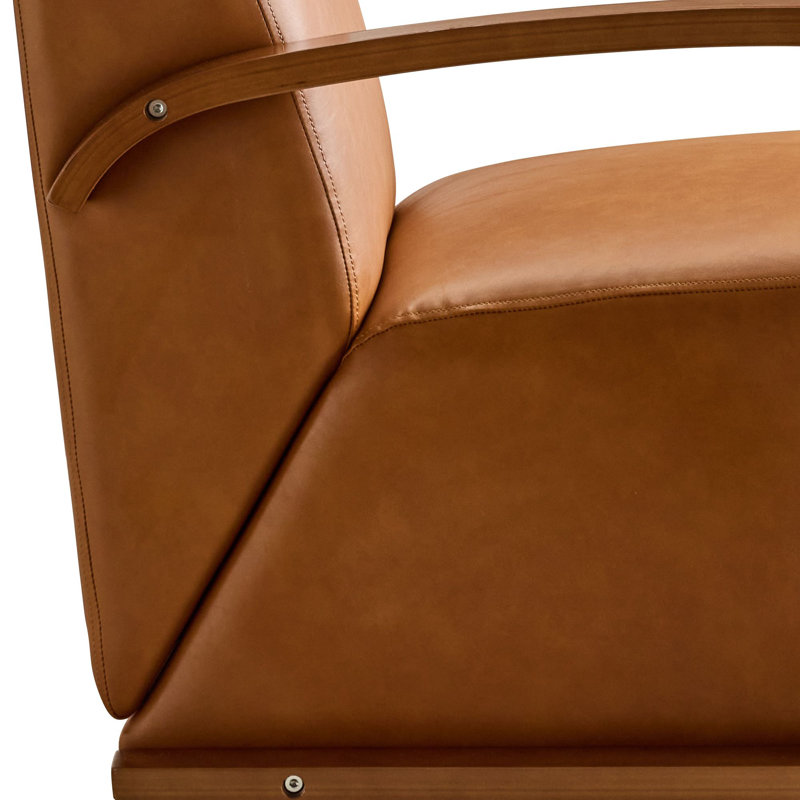 Fauteuil d'appoint rembourré en similicuir et pivotant, Brun antique