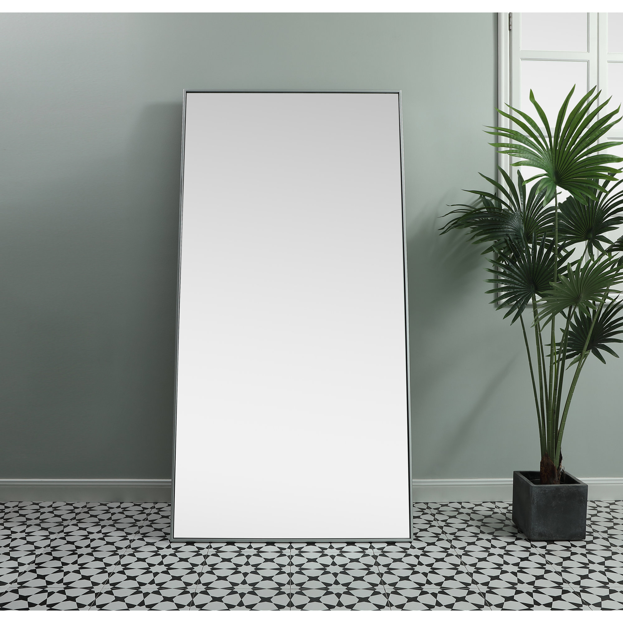 Sabine Metal Rectangle Floor Mirror, Silver, 72" x 36"