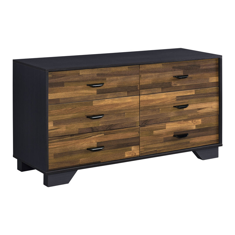 Crantor 6 - Drawer 46.6" W Double Dresser in Black and Walnut