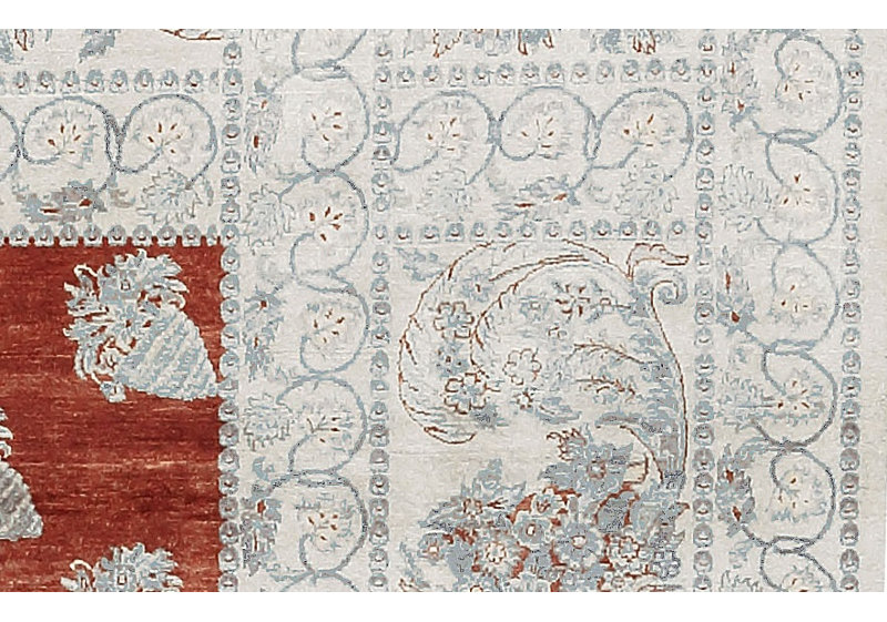Hand-Knotted High-Quality Rust and Cream Area Rug
