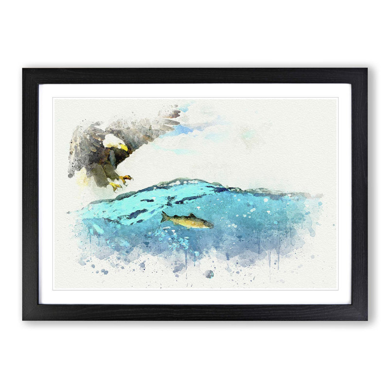 Eagle Hunting for Fish - Picture Frame Graphic Art Print, Black Framed, 48cm H x 65cm W x 2cm D