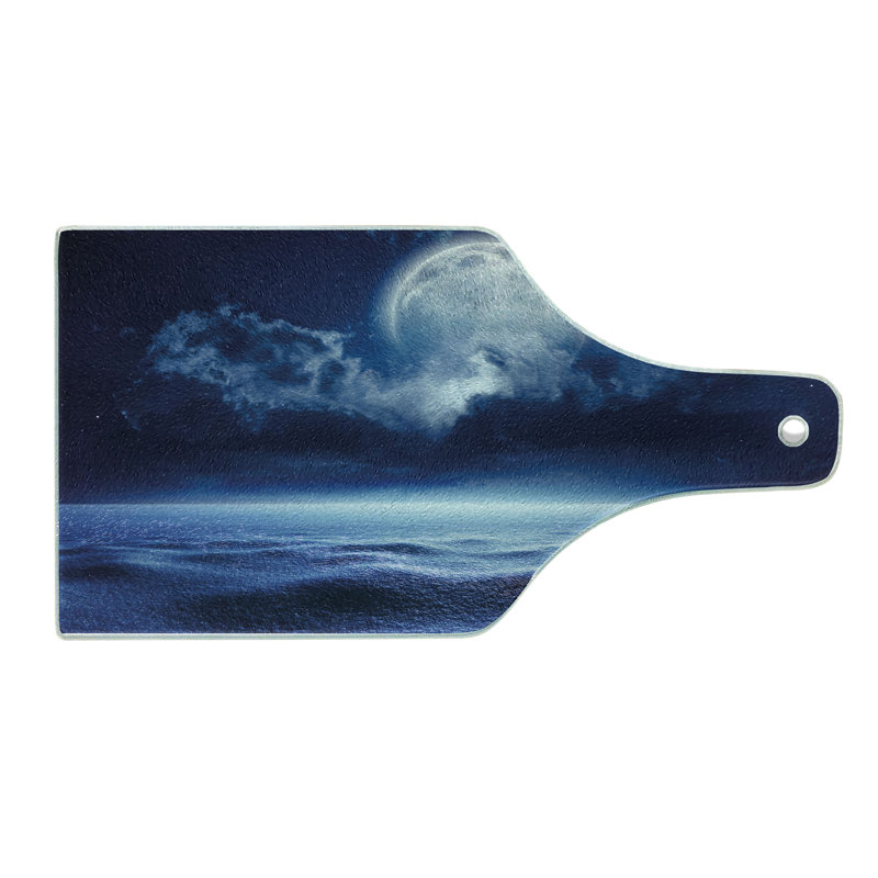 Planche à découper en verre trempé Ambesonne Moon Full Moon and Calm Sea Bleu marine blanc