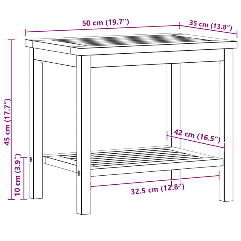  Coffee Table Garden Porch Tea Table Side End Table Solid Acacia Wood, 45cm. H x 50cm. L x 35cm. W