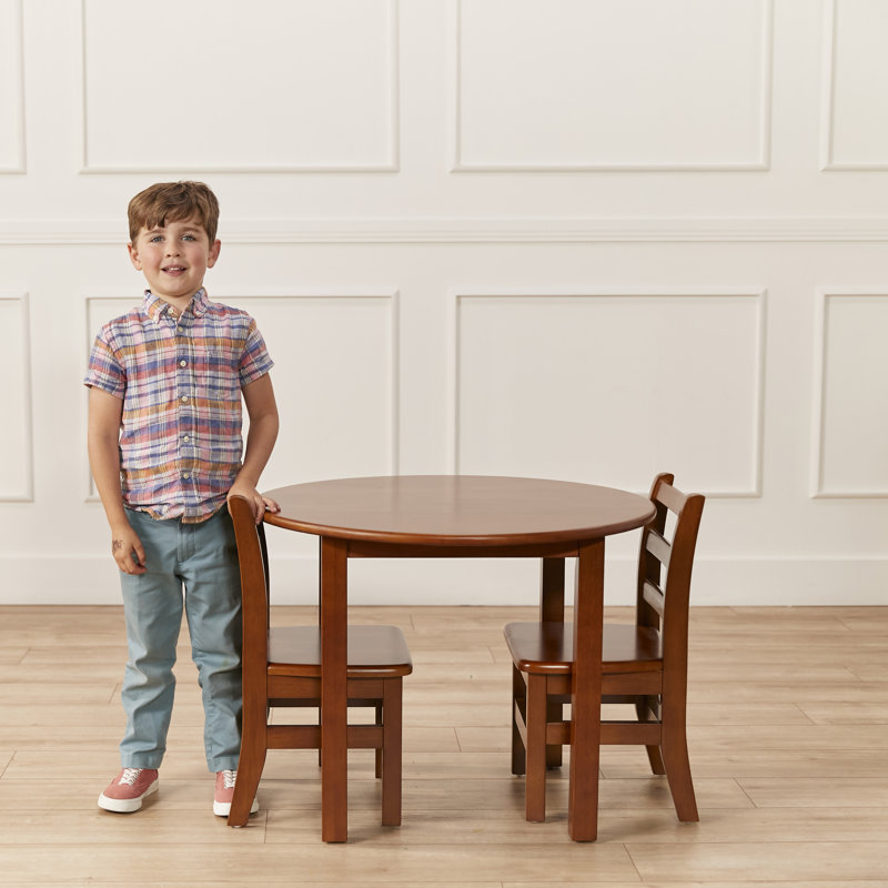  ECR4Kids 30in D Round Hardwood Table and Chairs, 12in Seat, Kids Furniture, 3-Piece, Dark Walnut