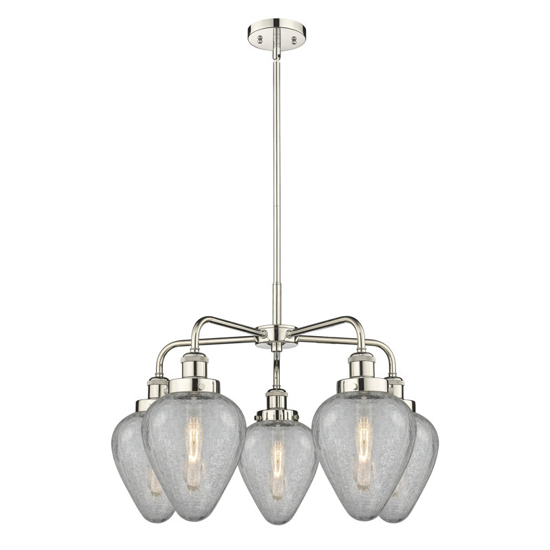 Ameet 5 - Light Glass Dimmable Chandelier, Polished Nickel