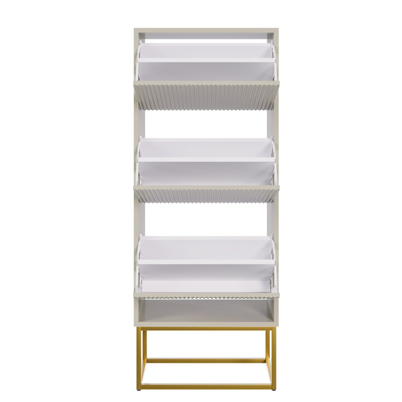 Veldio Three-Tier Shoe Cabinet 50 cm with Legs, Beige/Gold