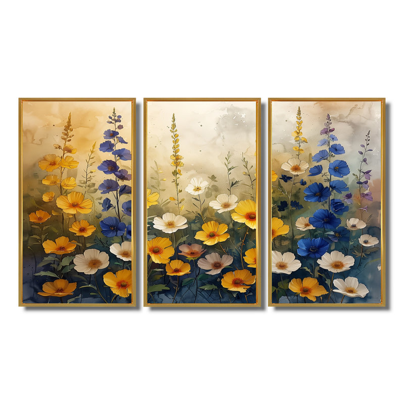 Blue Yellow Blooming Garden Lupine I - Lupine Wall Art Set Wall Art Set, Toile avec cadre flottant or
