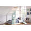 Lit simple avec glissade, bande lumineuse en boule, lit plateforme en bois avec façade, panneau d'ameublement amusant - bleu-133671191
