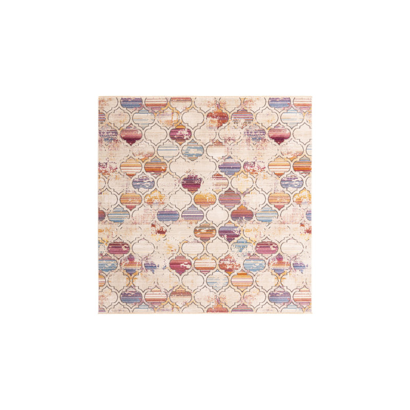 Tapis rouge Red Barrel Studio® Static Trellis Deepa, Carré 7 pi 10 po