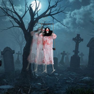 2PCS Halloween Decoration 3Ft Scary Grim Reaper Swinging