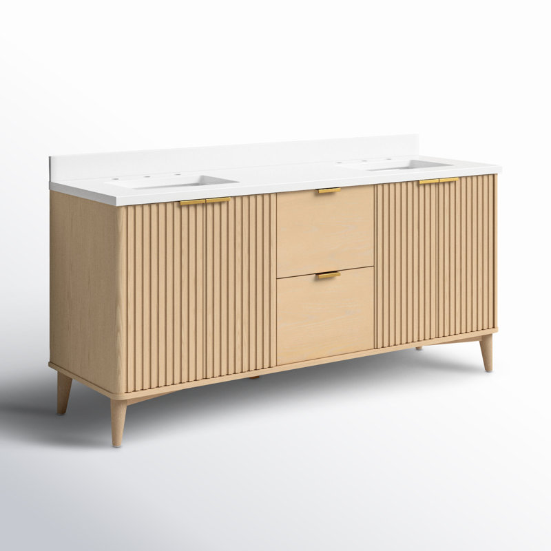 Meuble-lavabo double 72 po Gabi, Bois de frêne rustique